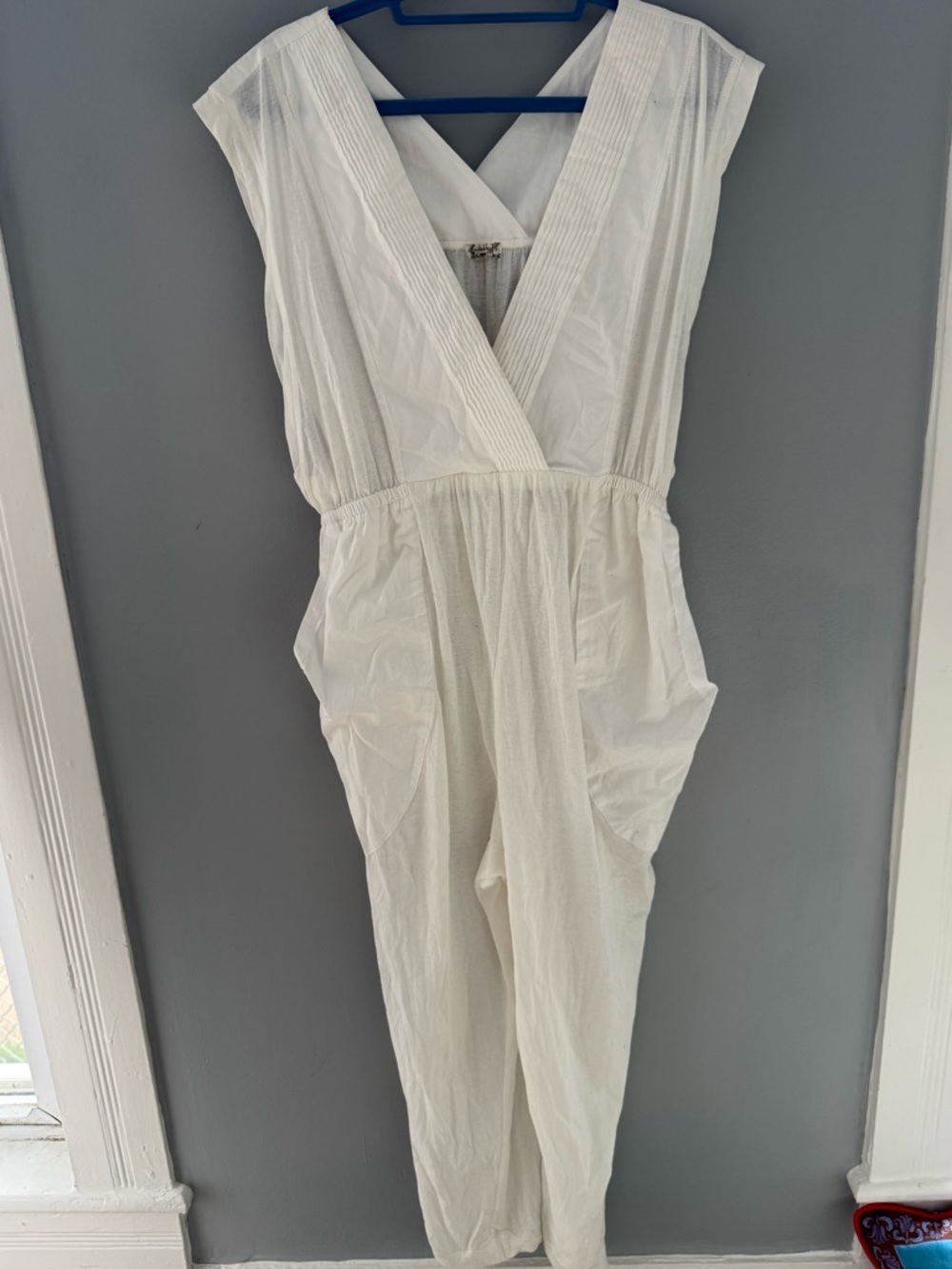 Free People White Cotton Gauze Jumpsuit Boho Wide Leg Size L